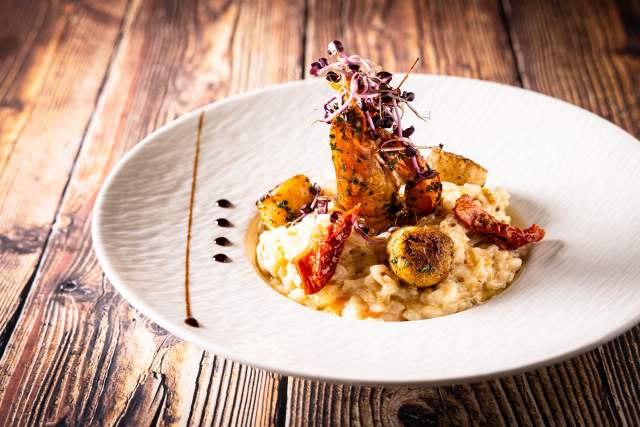 le risotto noix de  St Jacques et Gambas